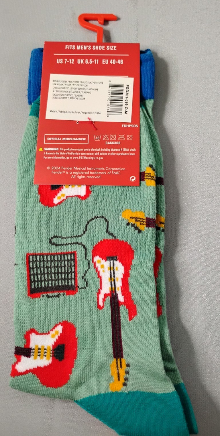 FENDER Guitar SOCKS Men’s US SIZE 7-12 BRAND NEW Novelty Socks Gift FREE SHIP!
