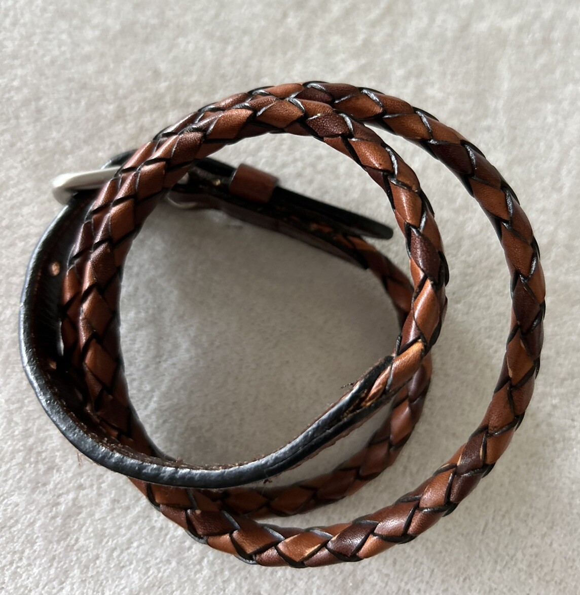 Braided Brown Leather Thin Women’s Boho Belt Small Medium Waist 26-30” EUC
