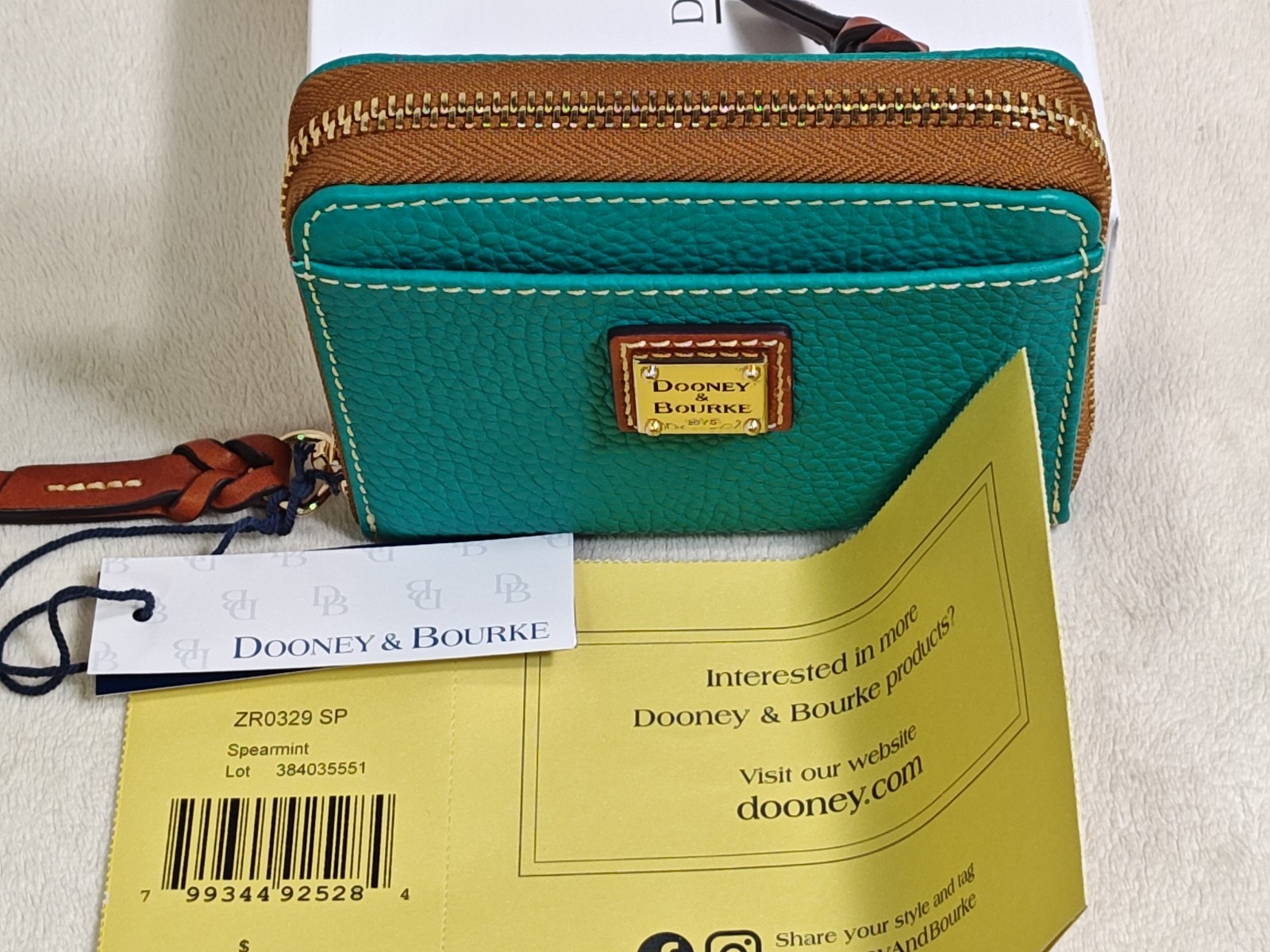 Dooney & Bourke Pebble Grain Small Zip Around Wallet Clutch Spearmint