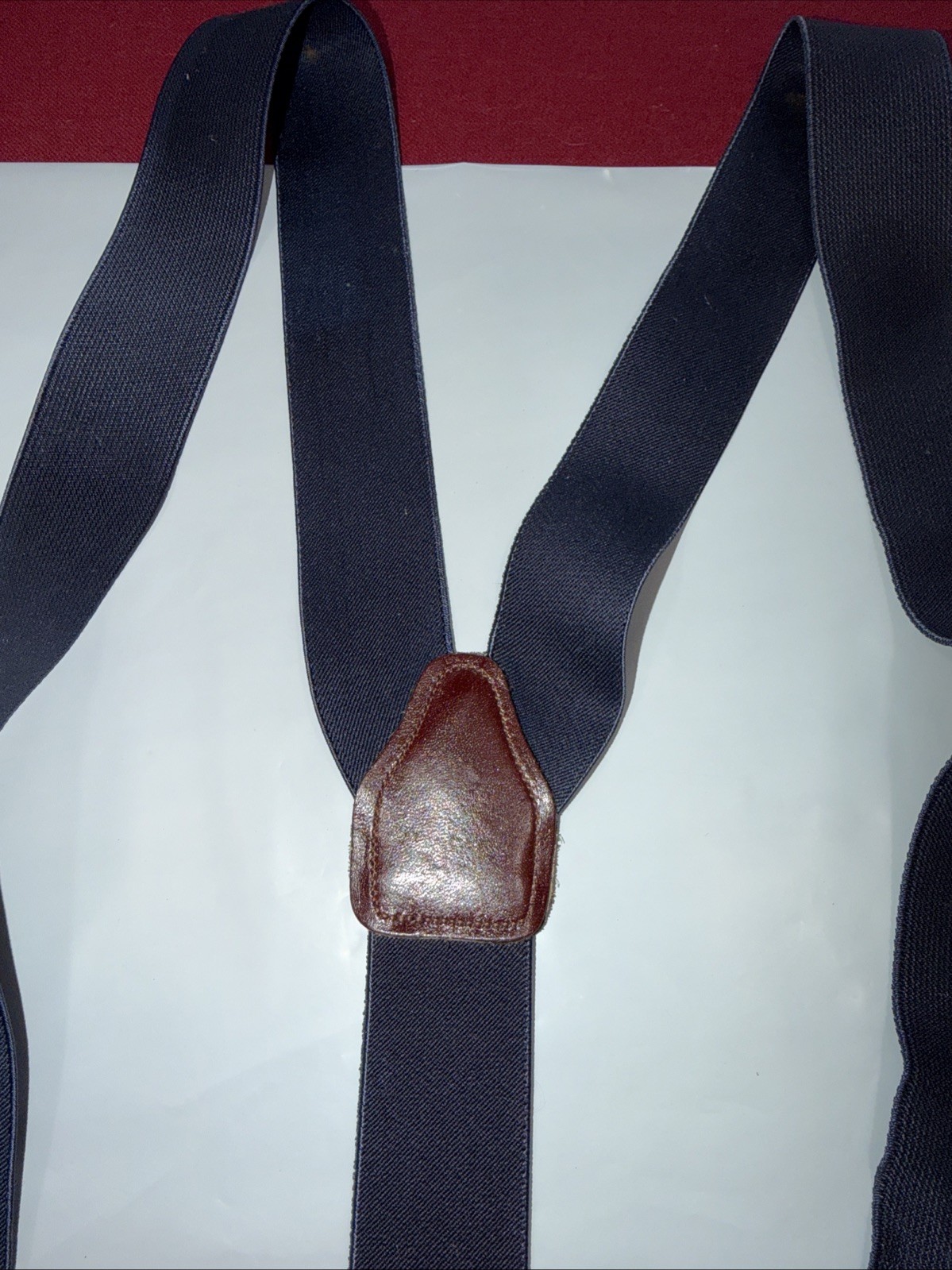 Vintage CAS W Germany BLUE Suspenders BROWN Leather Button Tab Braces Y strap OS