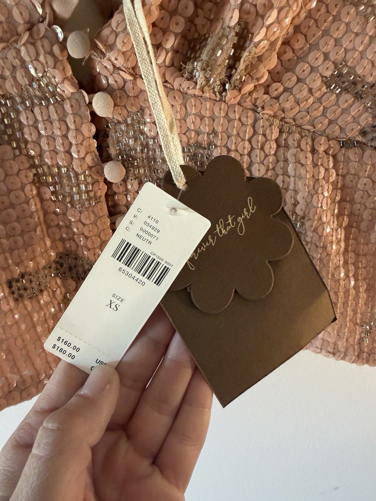 NWT Anthropologie Forever That Girl Sequin Ruffle Crop Top Pink XS $160
