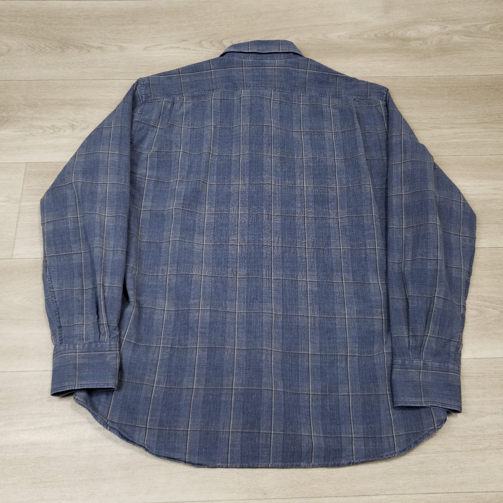 Stenstroms Button Up Shirt Men XL Fitted Blue Plaid Chambray Like Cotton Cutaway