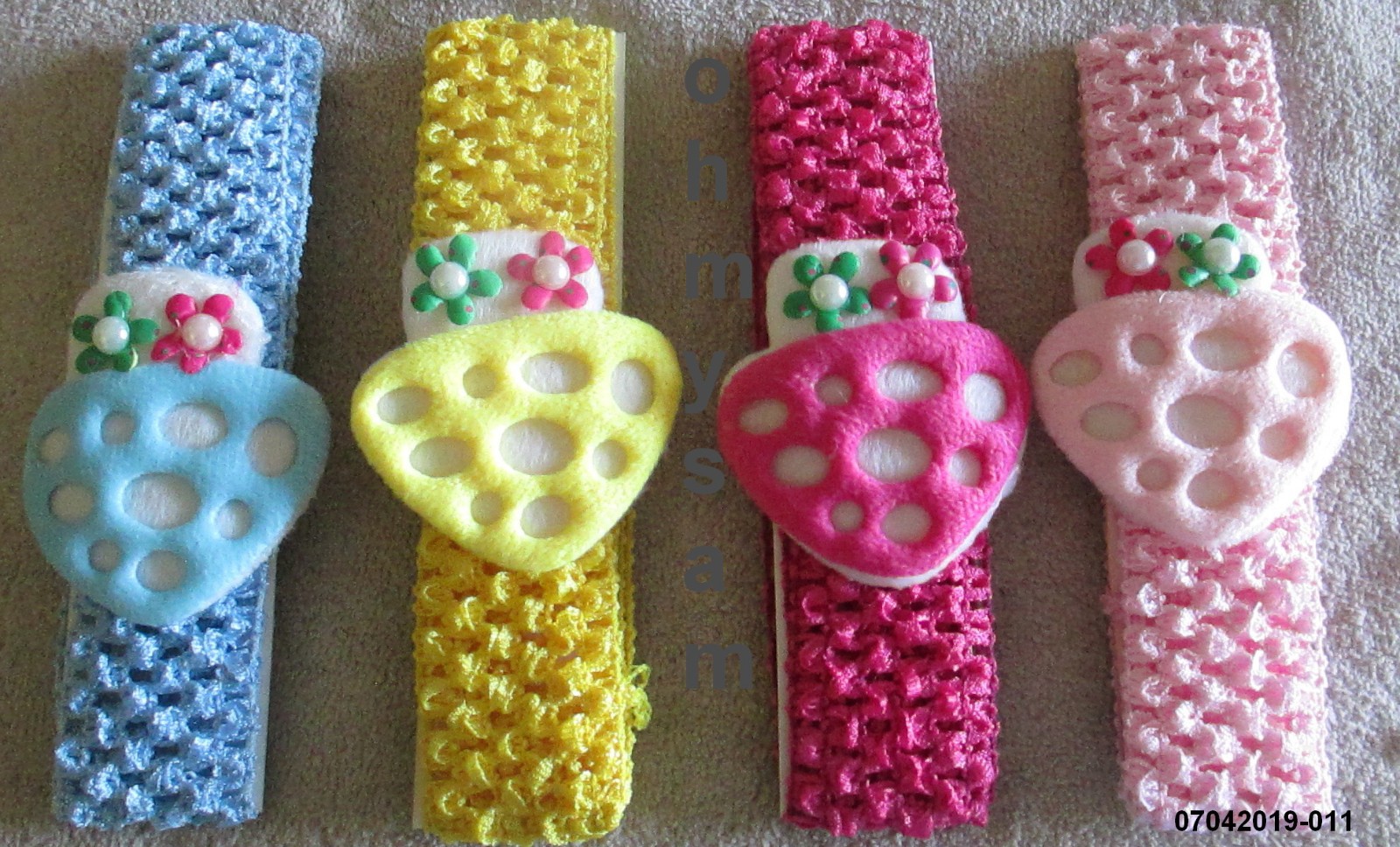 CLOSEOUT 4+4 NEW SOLID COLOR CROCHET STRETCH HEADBAND STRAWBERRY DES 1 1/2″
