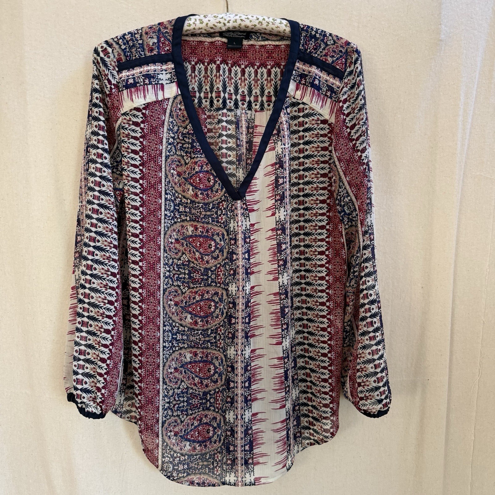 Lucky Brand Blouse Top Womens Pullover Peasant Boho Cottagecore Prairie