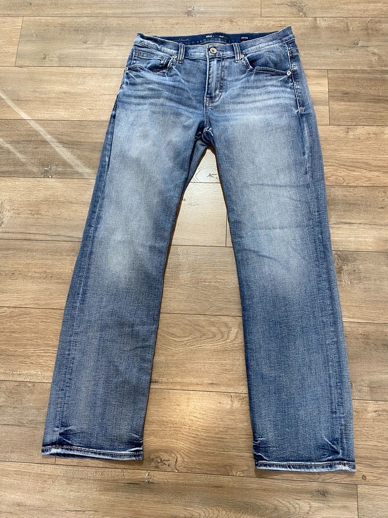 BKE Buckle HENRY Mens 33X32 Thick Stitch Blue Denim Jeans Whiskers Stretch