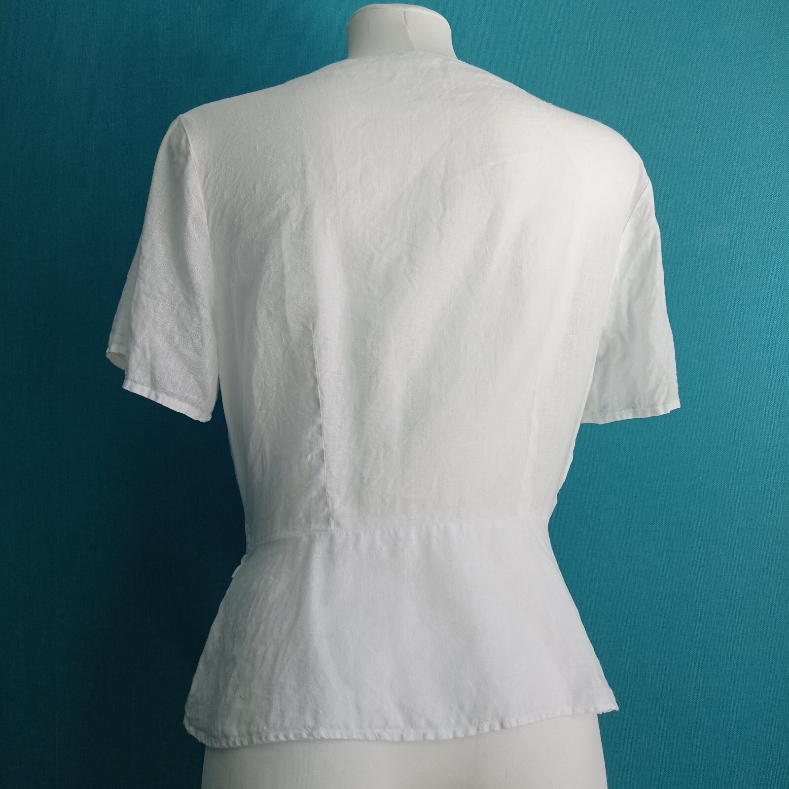 H&M Women’s White 100% Linen Wrap Blouse | Short Sleeve Size US 8