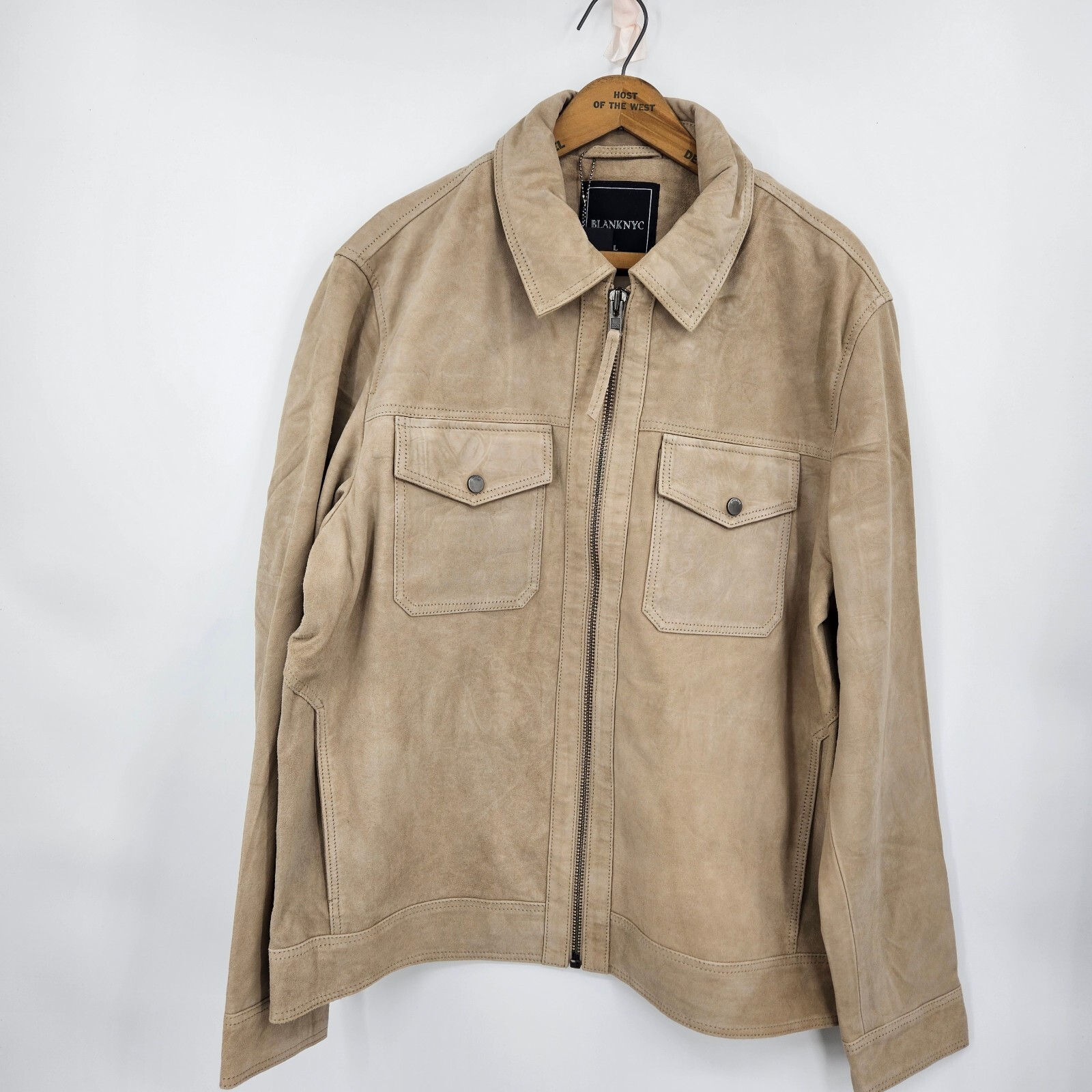 New BlankNYC Win or Lose Suede Trucker Jacket Mens S Tan Leather Zip Blank NYC