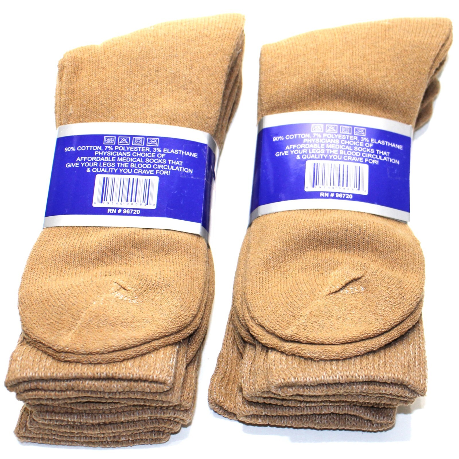 Weitzner Mens Beige Diabetic Crew Socks Loose Fit Top 6 Pair 7-12