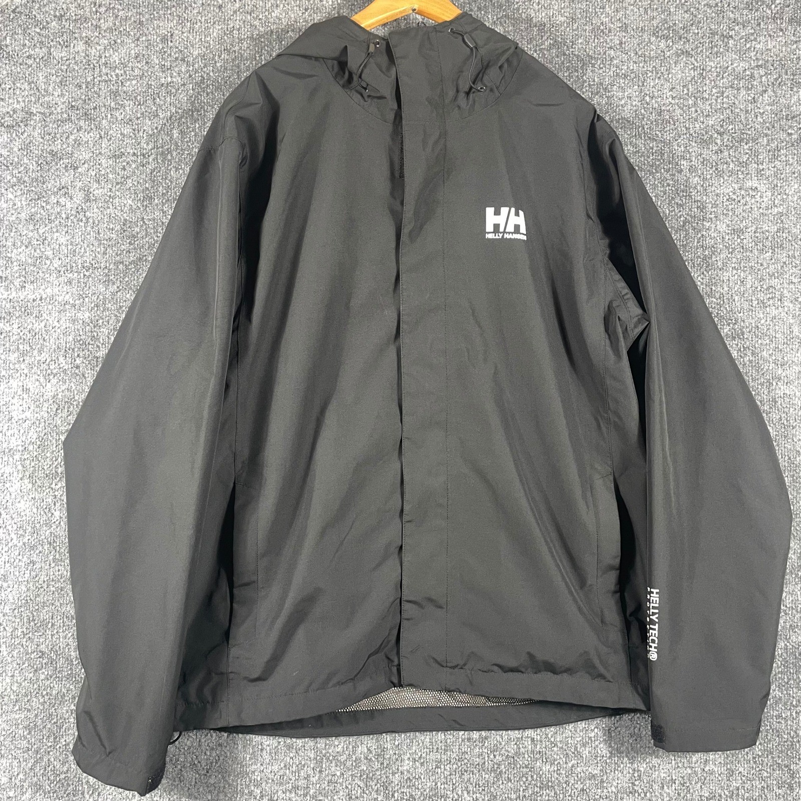 Helly Hansen Jacket Mens XL Black Helly Tech Hooded Rain Shell Gorpcore Hiking