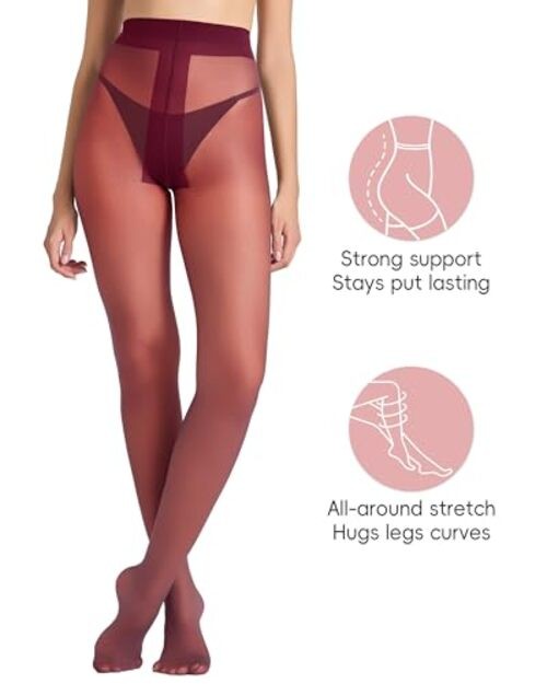 LABELLA Super Thin Lightweight Sheer To Waist Pantyhose, XX-Large Wine Red