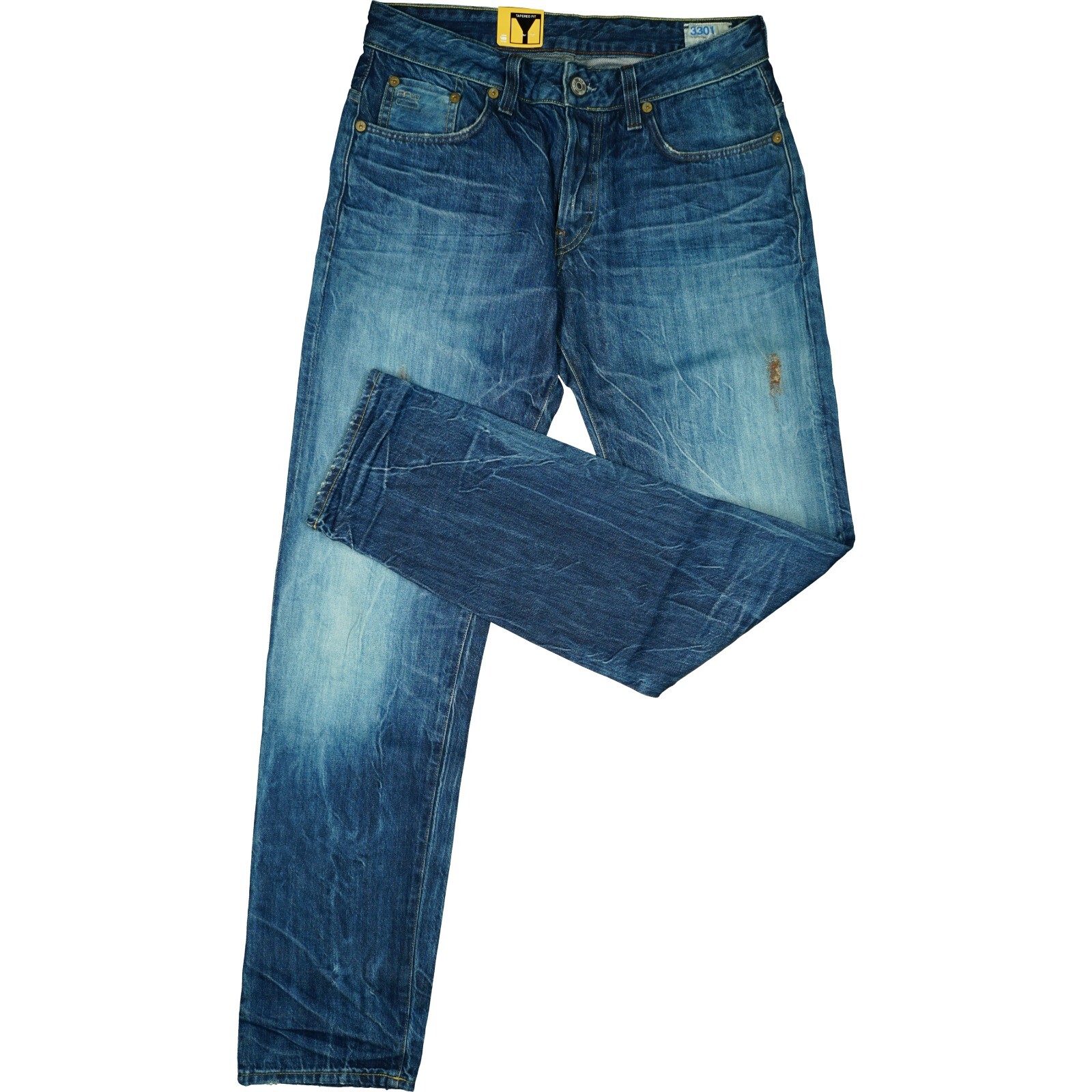 G-Star 3301 Low Tapered RL Mens Jeans Trousers Destroyed Slim 50 W33 L32 Blue NEW