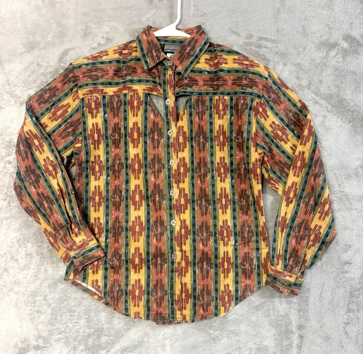 Roughrider Western Shirt Womens XS Long Sleeve Aztec Southwest Button Made USA