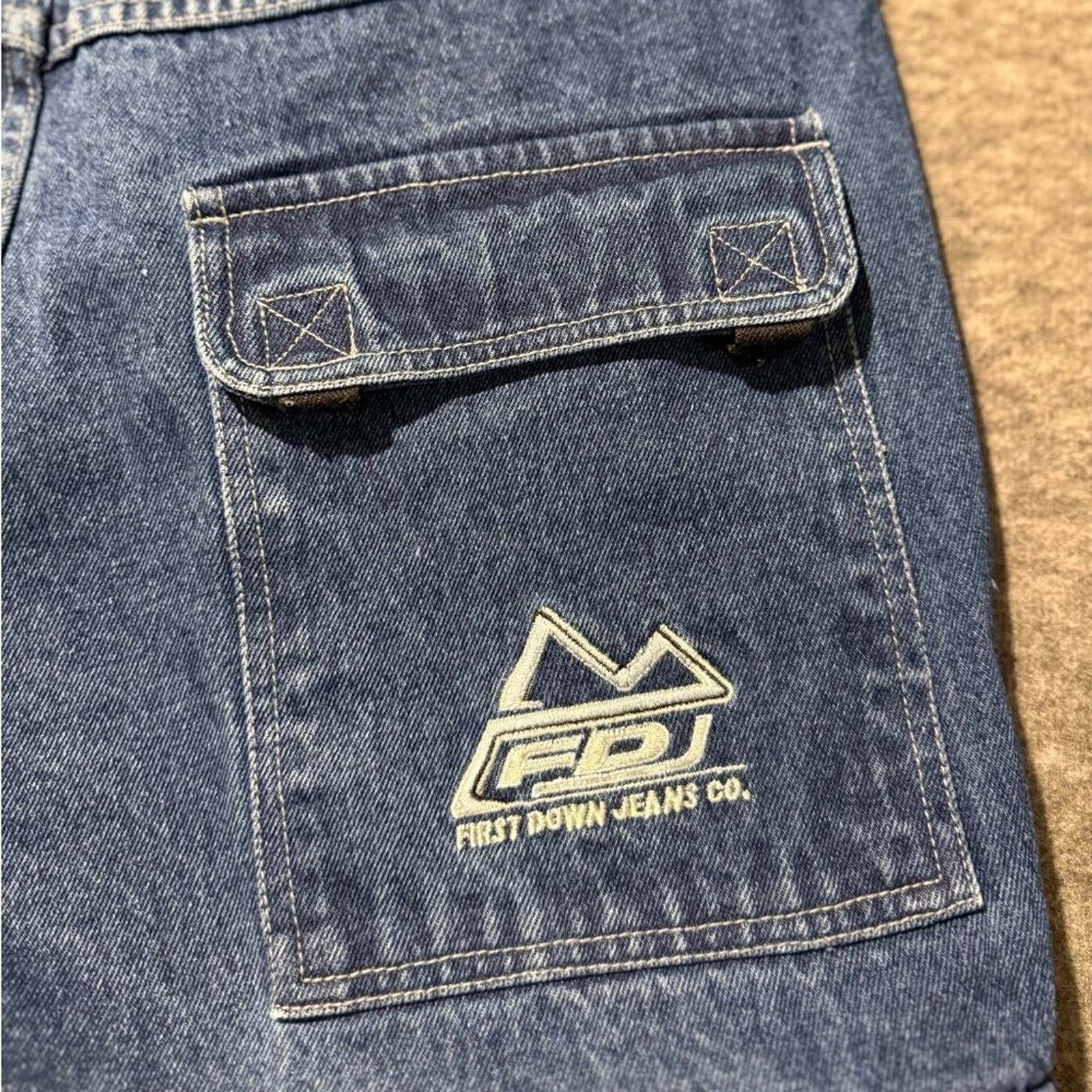 First Down Vtg Cargo Jeans mens 38×32 blue heavy utility baggy Y2K hiphop wide