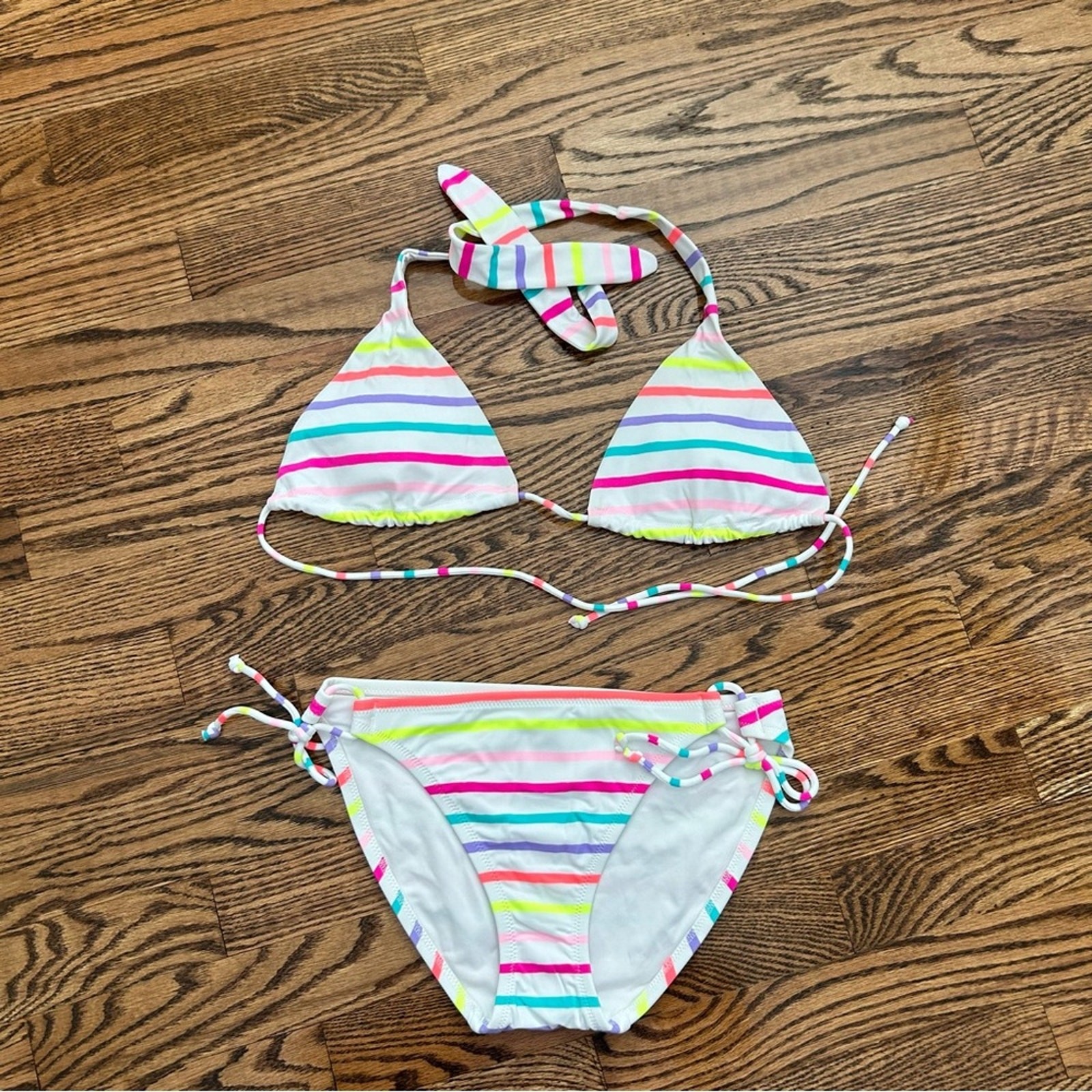 Victoria’s Secret NWOT medium white with multi colored stripes triangle bikini
