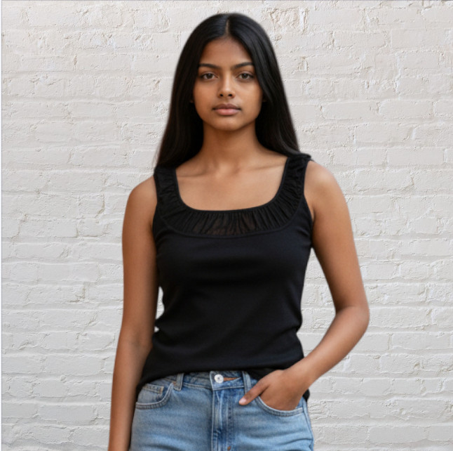 AXCESS — Black Tank with Mesh Collar, Sleeveless, Cotton