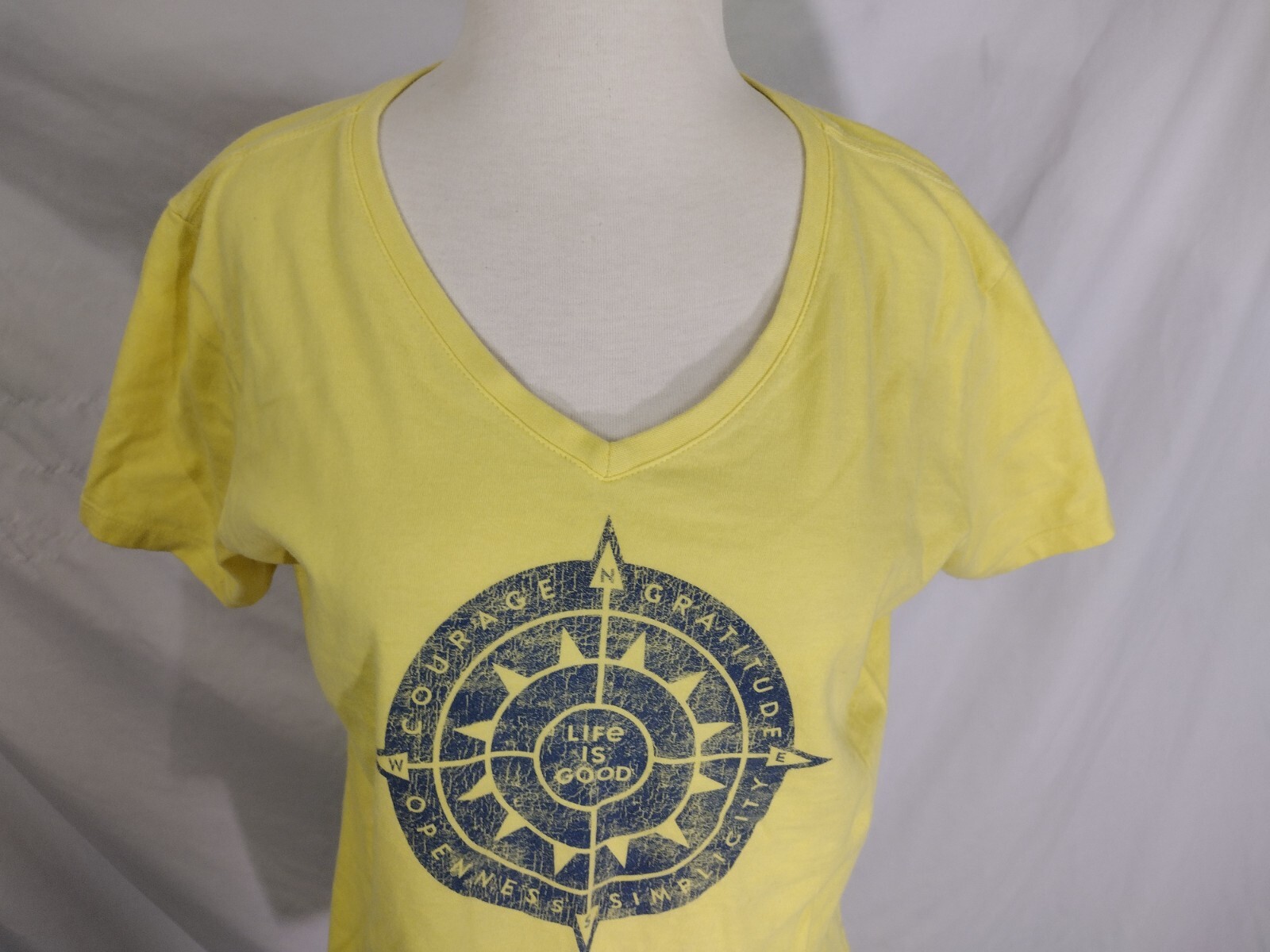 LIFE IS GOOD Womens T Shirt Yellow Chiffon SS Cotton Crusher Compass Graphic Med