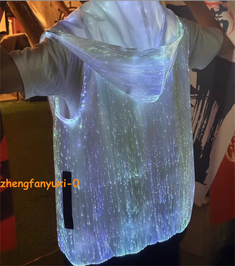 Men Luminous Optic Fiber Vest Party LED Hoodies Show RGB Lights Costume Clothing