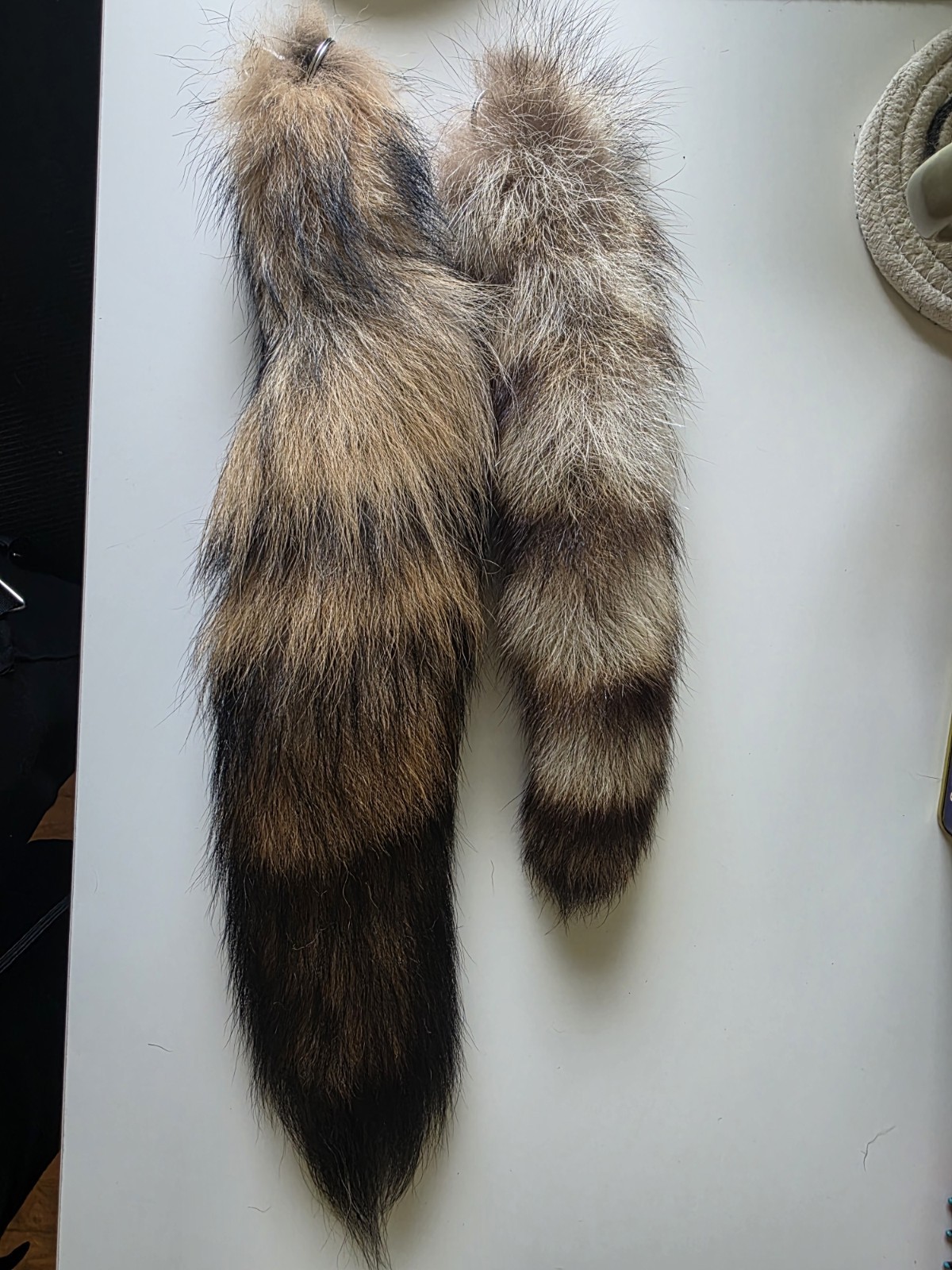 2x Fur Animal Tail Key Chains w/ Lobster Clasp Hooks – Brown/Gray