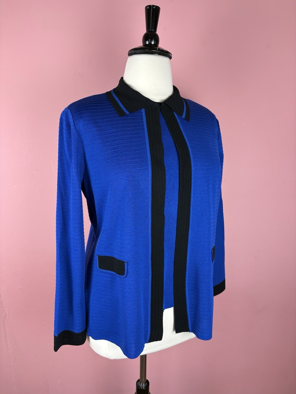 Ming Wang Jacket Set Women’s XL Black Blue Knit Tank Shell Cardigan 2pc Twin Set