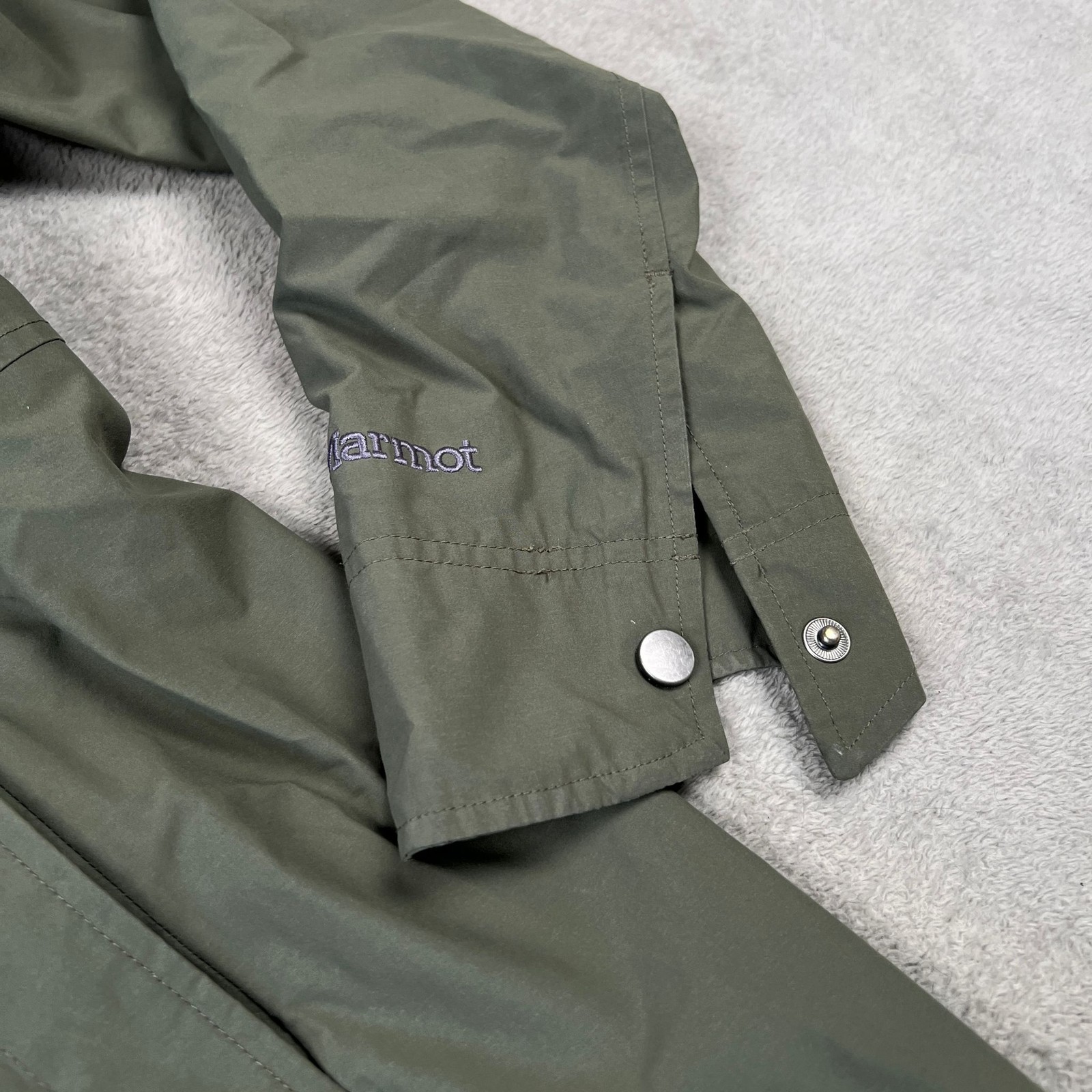 Marmot Jacket Womens L Hooded Waterproof Raincoat Green Fully Lined Zipper Shell