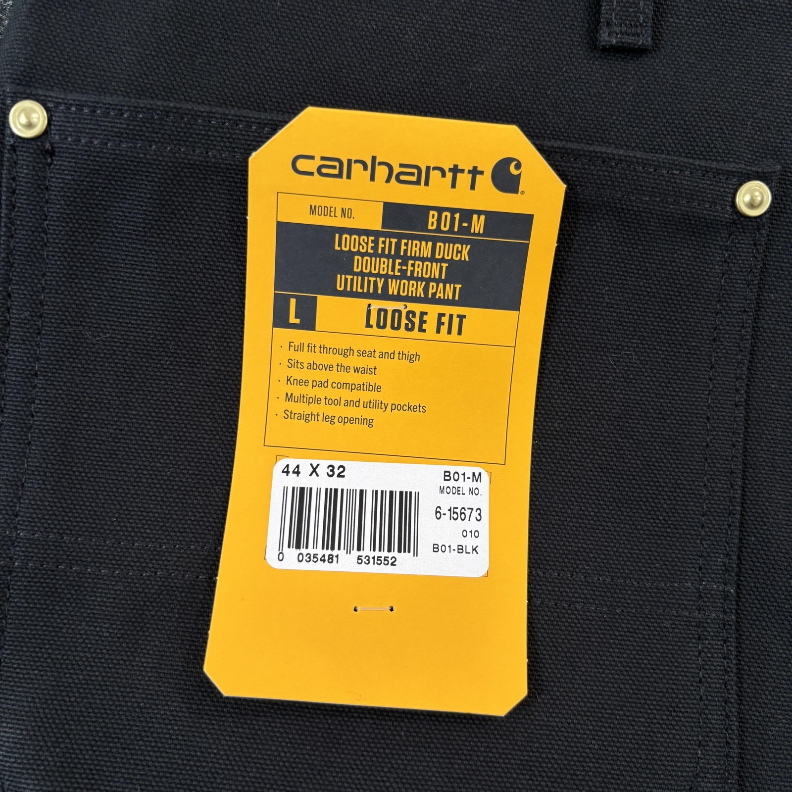 Carhartt Double Front Carpenter Work Pants Men’s 44×32 Black Duck Canvas B01-M