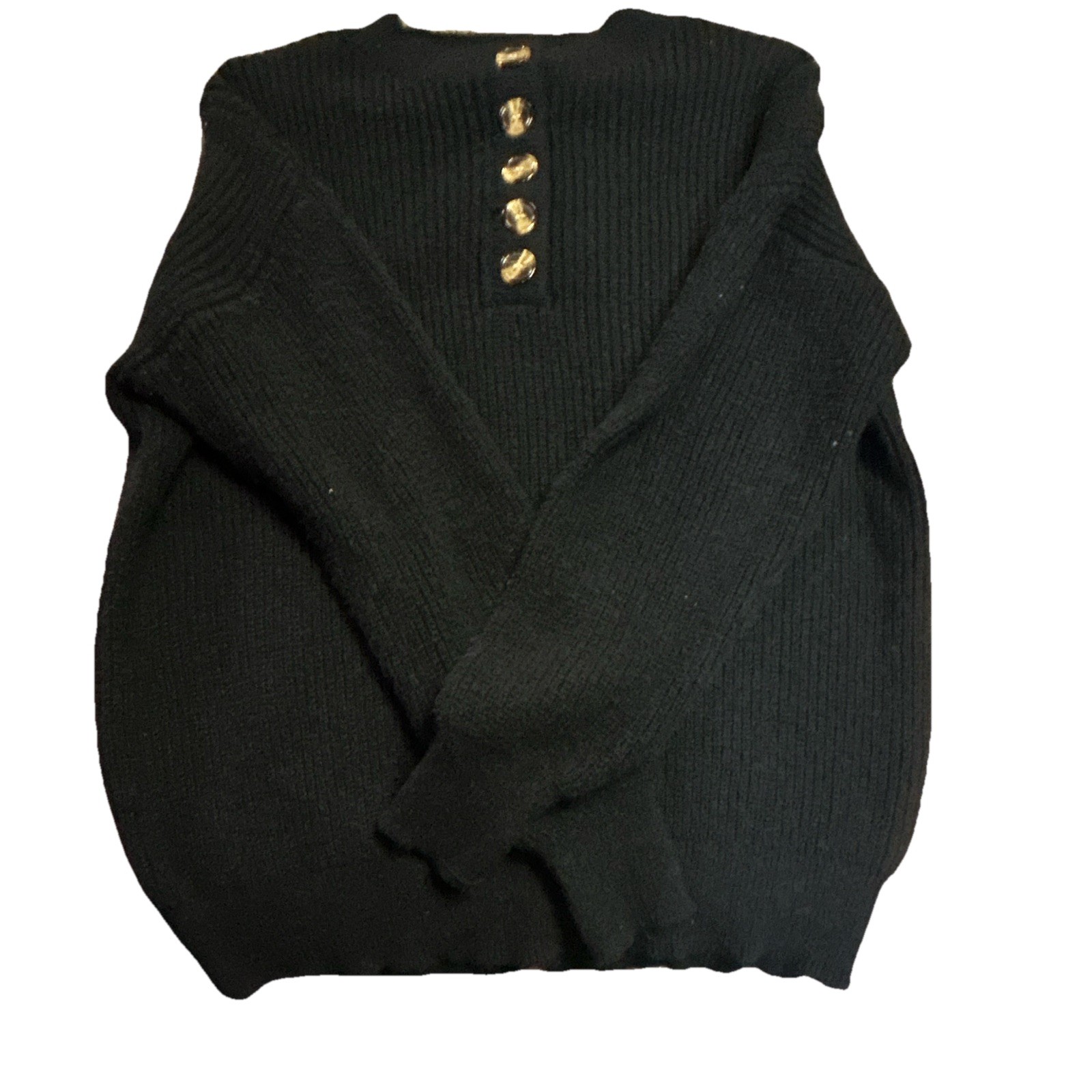 FME Women’s Black Viscose Knit Pullover Sweater L Long Sleeve Button Placket