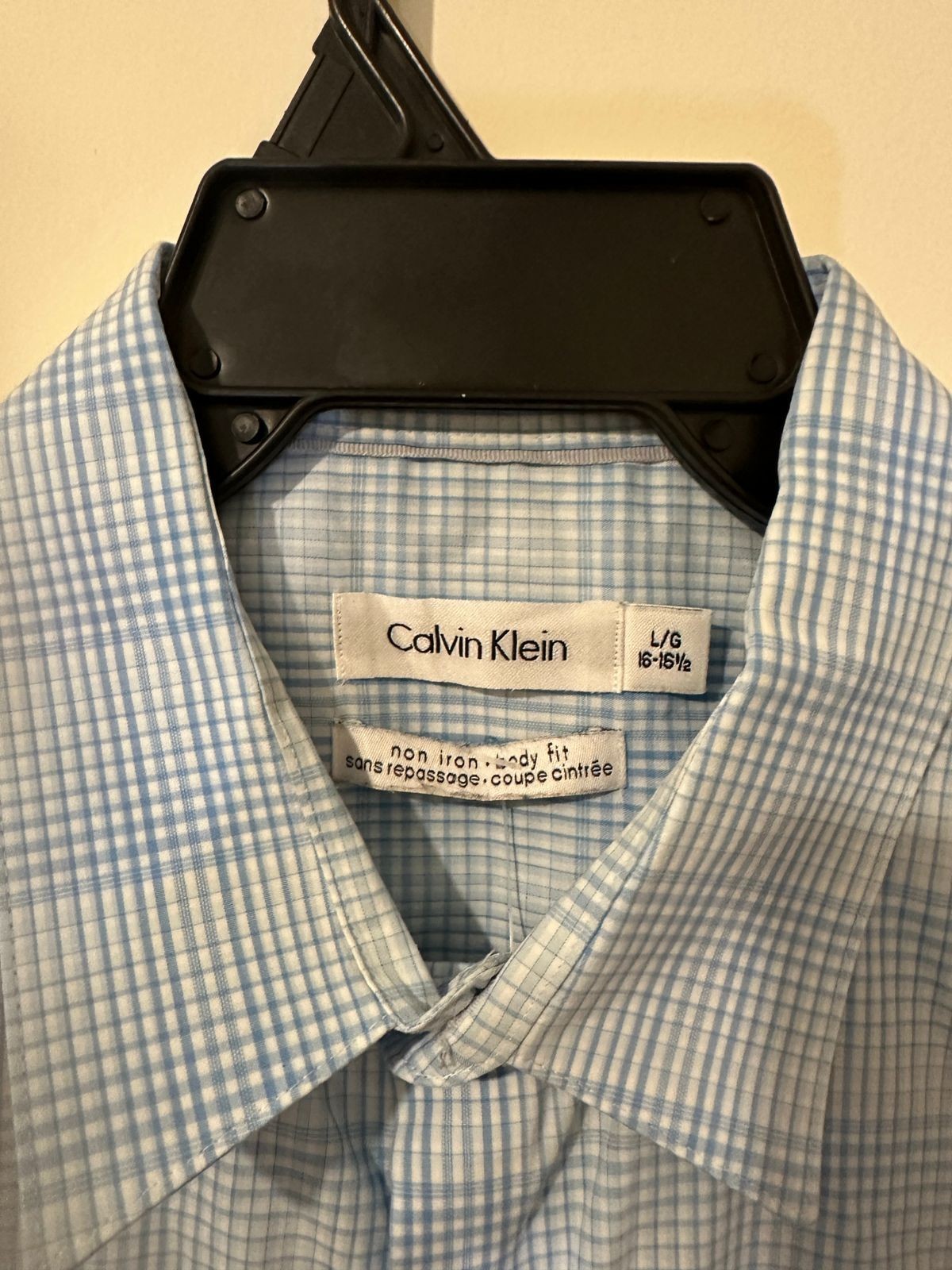 Calvin Klein Slim Fit Non Iron Blue Check Shirt Men’s L 16-16.5 NWOT