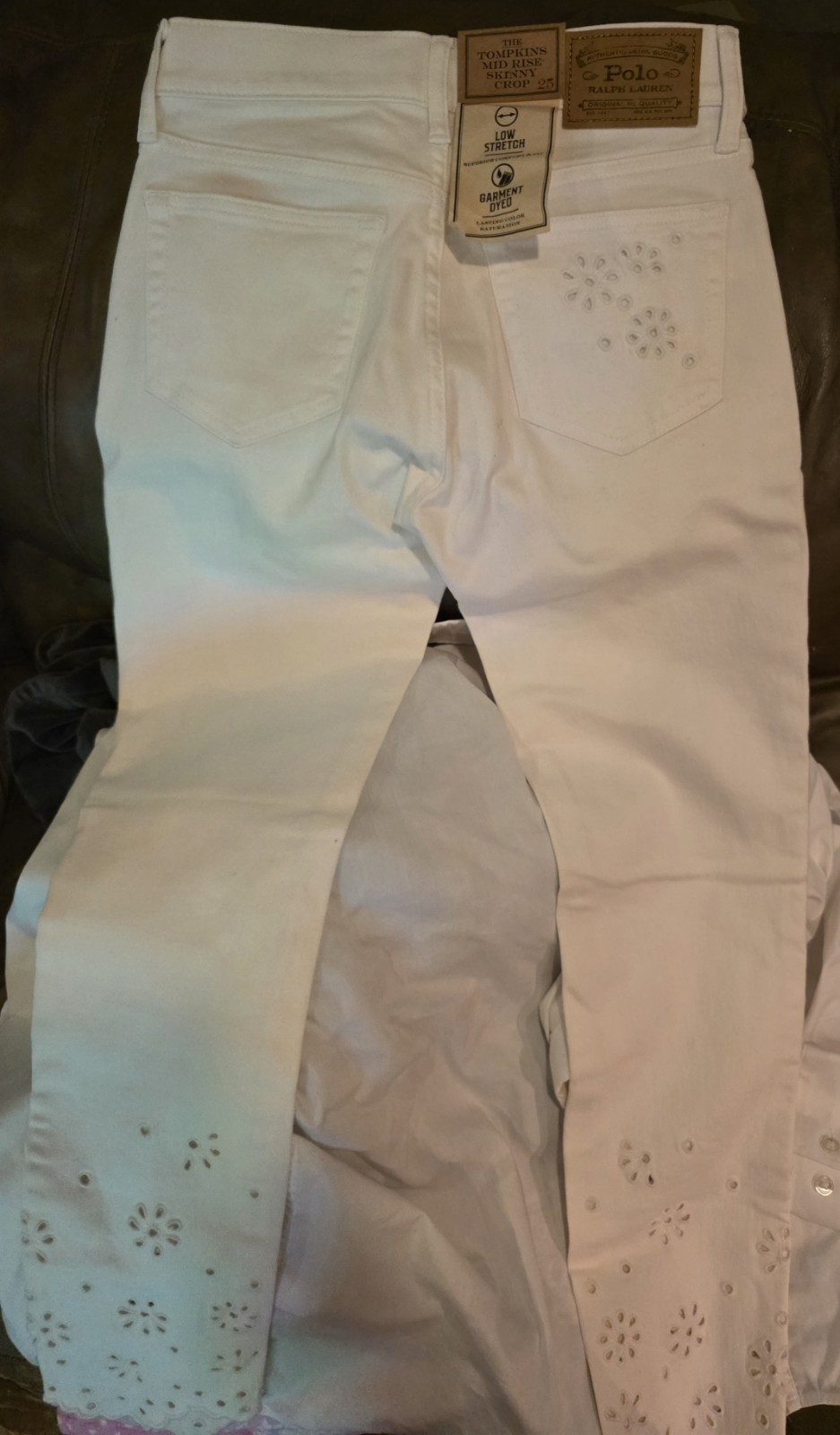 Womens Polo Ralph Lauren White Mid-Rise Skinny Crop Jeans Size 25