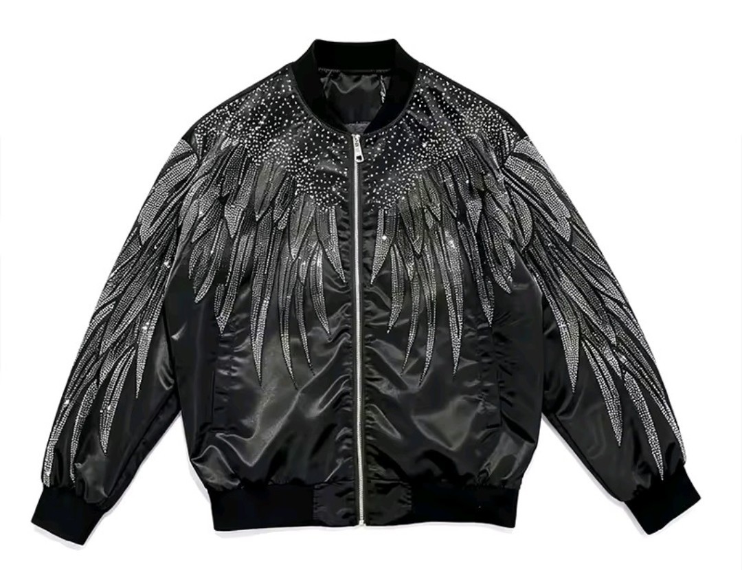 New Men Luxury Diamond Wings Rhinestones Fashion Black Jacket Coat High Quality