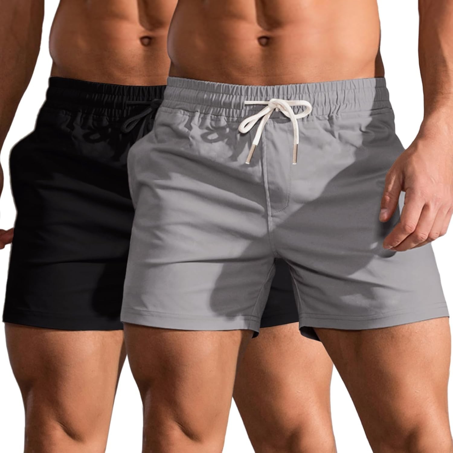 Mens Cotton 5-Inch Inseam Shorts Classic Fit Elastic Waist Casual Summer Workout