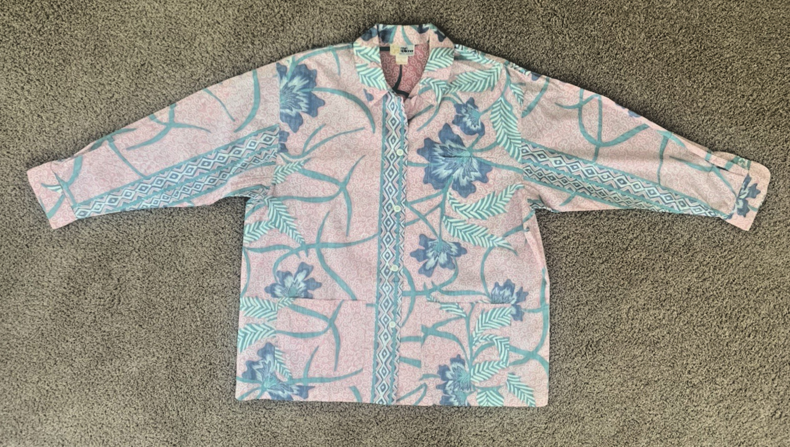 Vtg Reyn Spooner Hawaiian Aloha Pink Reverse Print Front Pockets Lady’s Shirt Lg