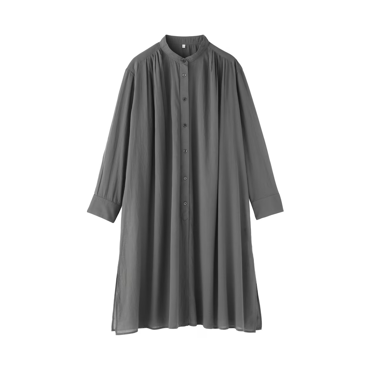 MUJI Womens 100% Organic Cotton Sheer Shirt Dress Charcoal Gray FedEx