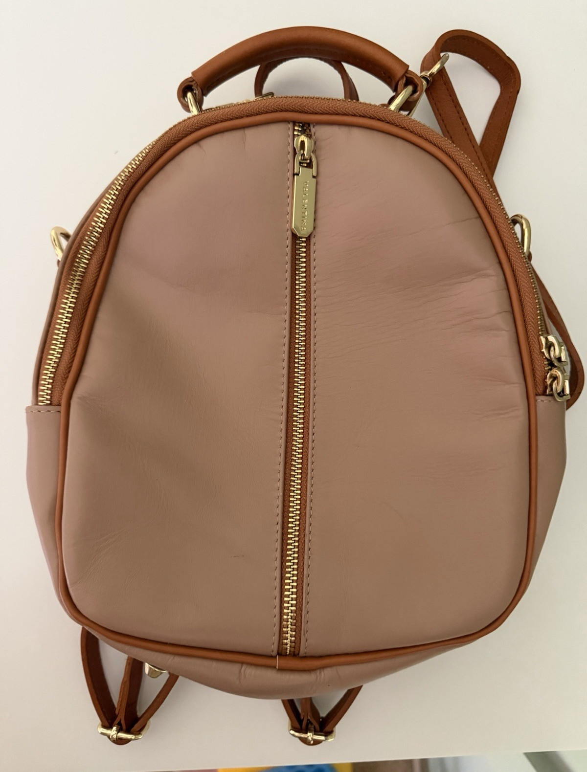 Valentina Womens Dusty Pink/Beige Brown Backpack Purse Top Handle Gold Hardware