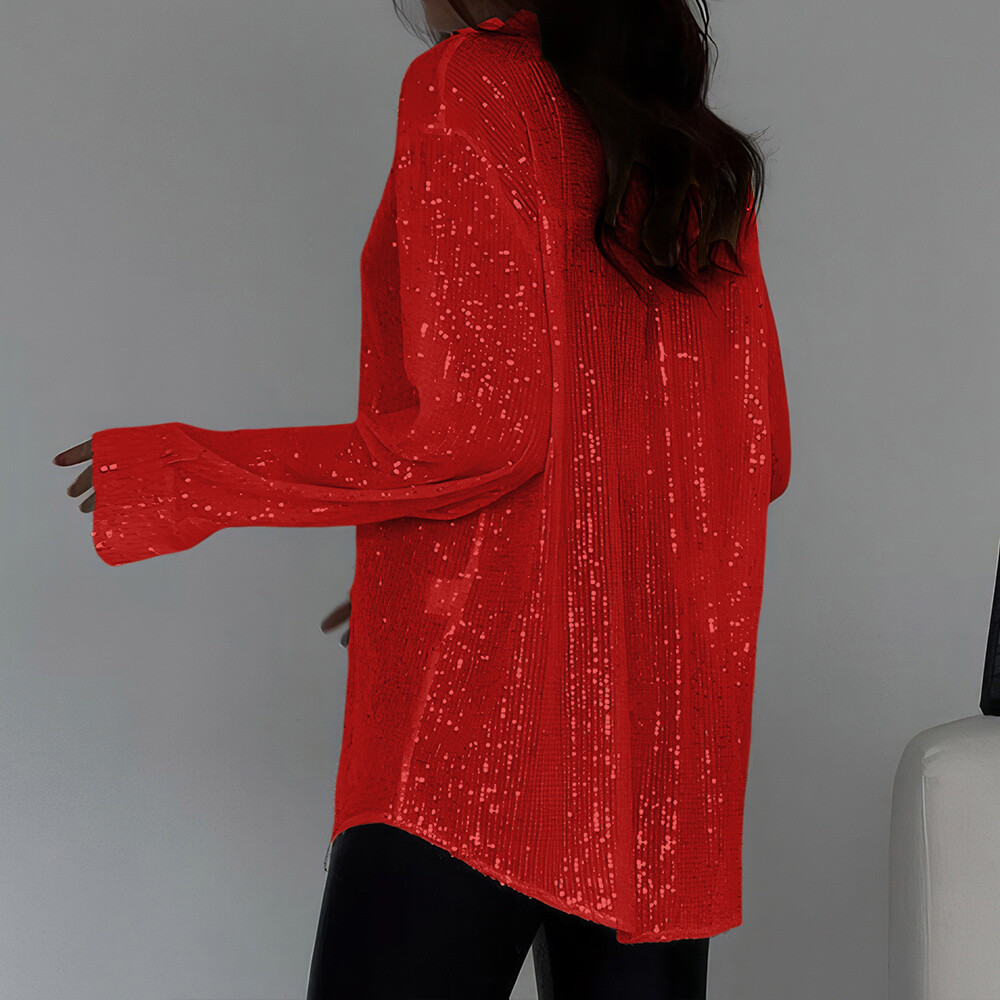 Womens Sequin Glitter Shiny Button Down Shirt Ladies Clubwear Party Tops Blouse