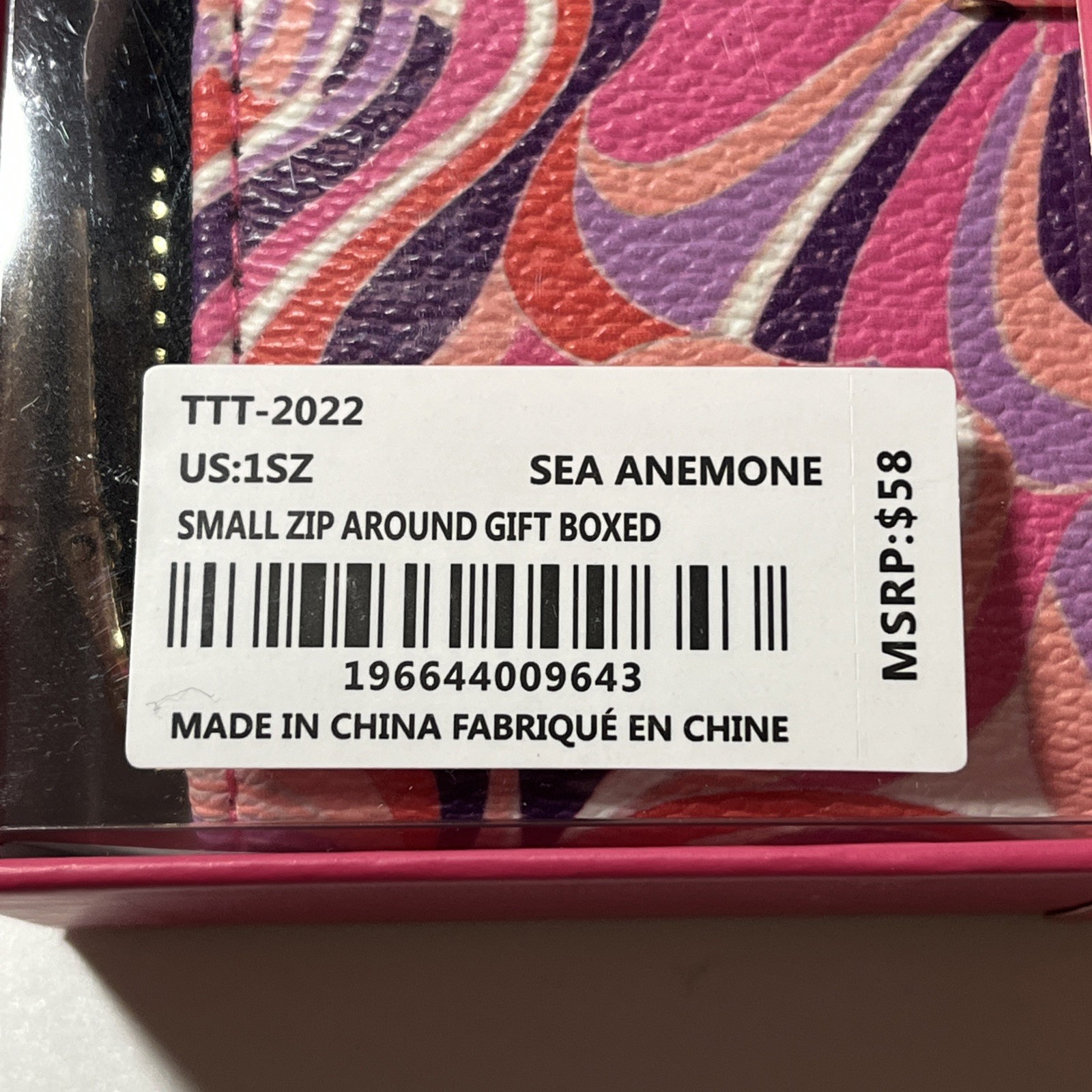 Trina Turk Small Zip Around Wallet Sea Anemone New With Gift Box Vegan Leather