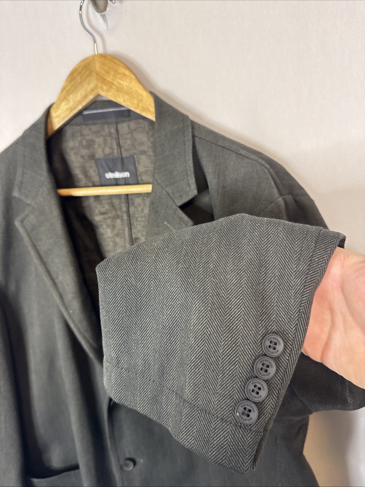 Strellson Blazer Men 44S Short Gray Herringbone Unstructured Sports Coat Cotton