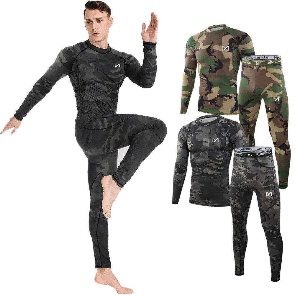 Mens Thermal Underwear Set Sport Long Johns Base Layer Warm Compression Camo Set