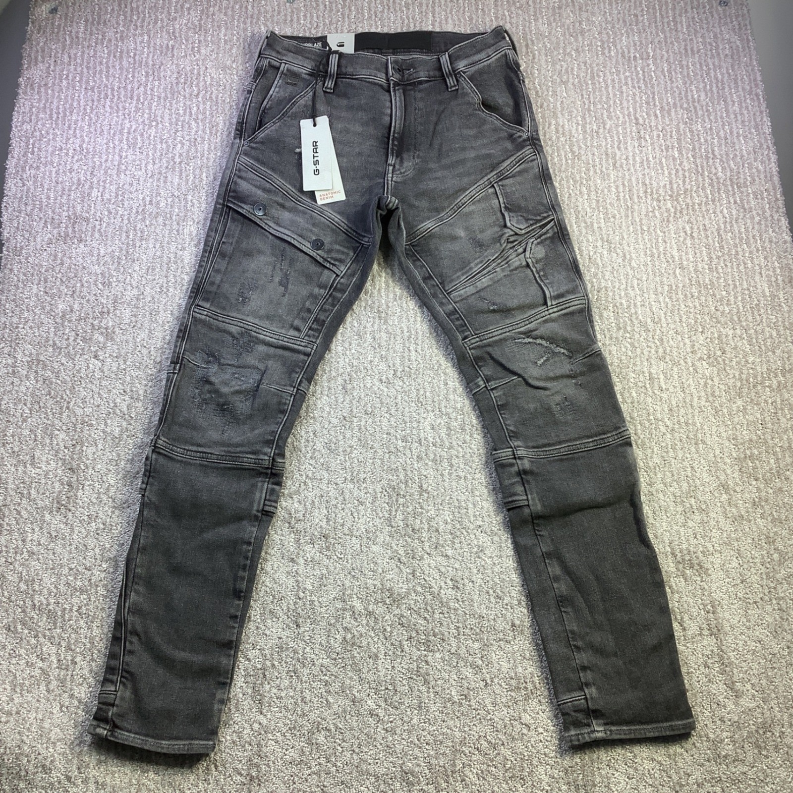 G-Star RAW Airblaze 3D Skinny Jeans 28 x 30 Faded Odyssey Grey Destroyed NWT