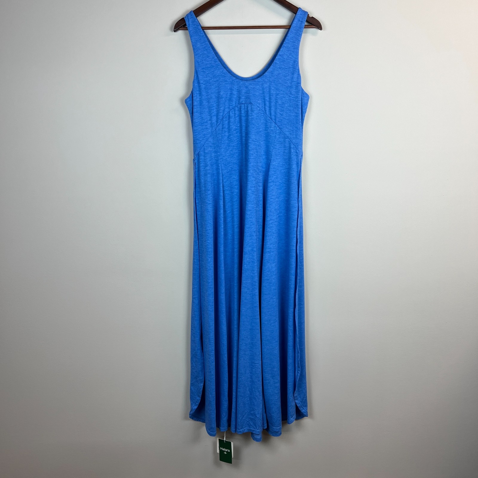 Halara Maxi Tank Dress Womens Medium Blue U Neck Split Slit Flowy Casual Summer