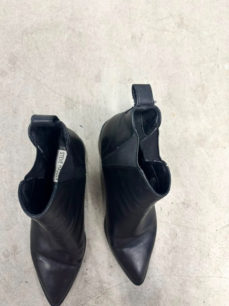 Steve Madden Women Black Leather Pointed Toe Chelsea Ankle Boots Size 10.5 (A1)
