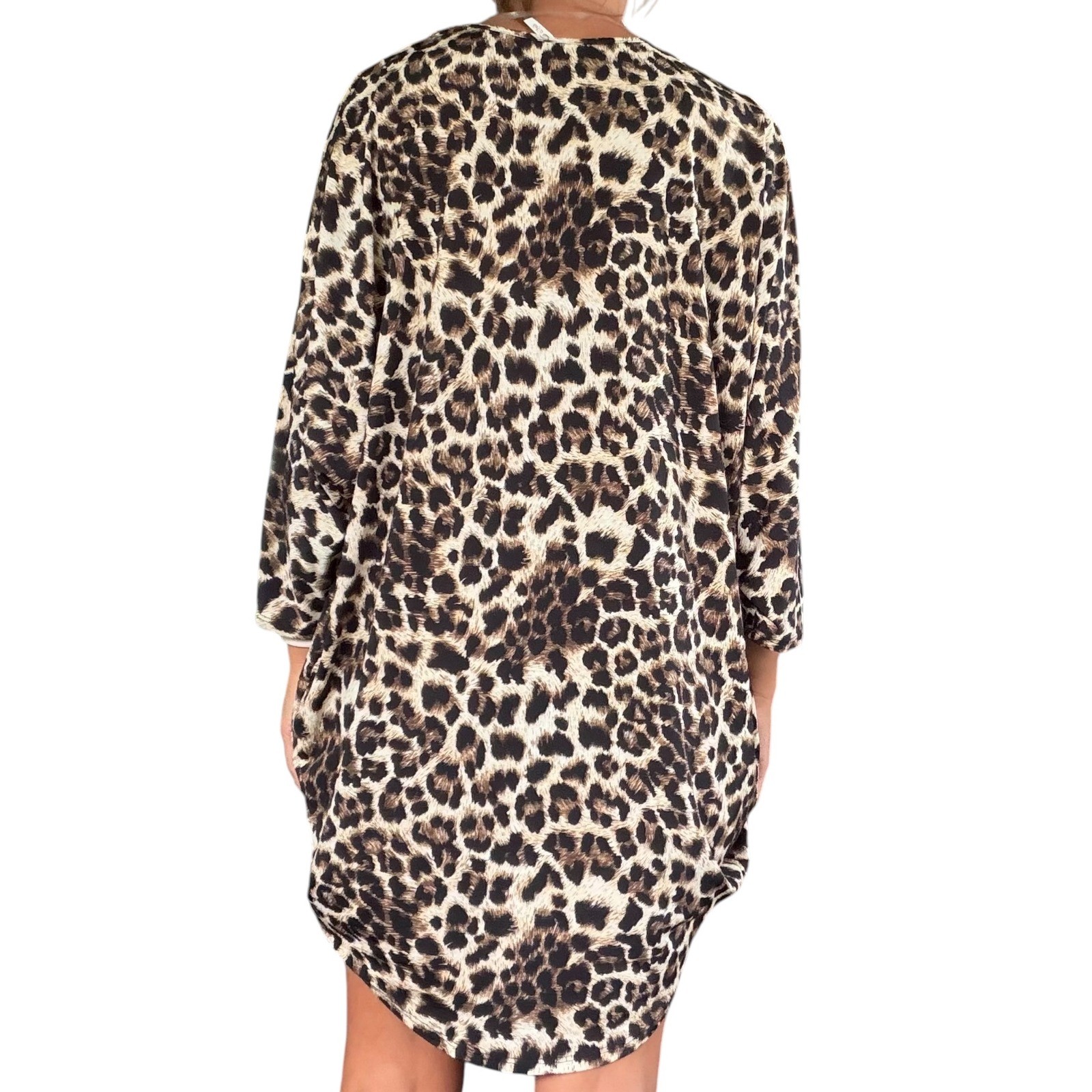 Lime n Chili Women L Brown Tan Leopard Print Open Front Kimono Cardigan Cover-up