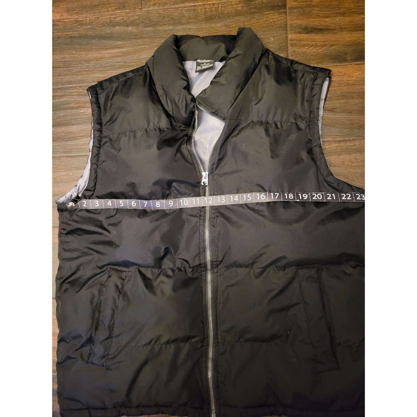 FTP Feel The Power PufferVest Mens Large Black Full Zip Quilted Sleeveless L 803