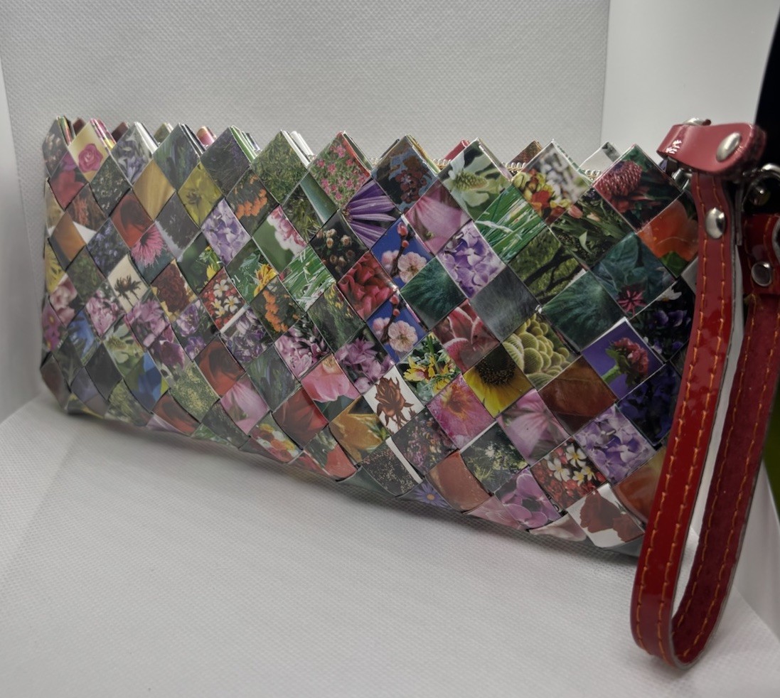 Nahui Ollin Woven Floral Wrapper Wristlet 10” Bag Clutch Purse Strap Multicolor
