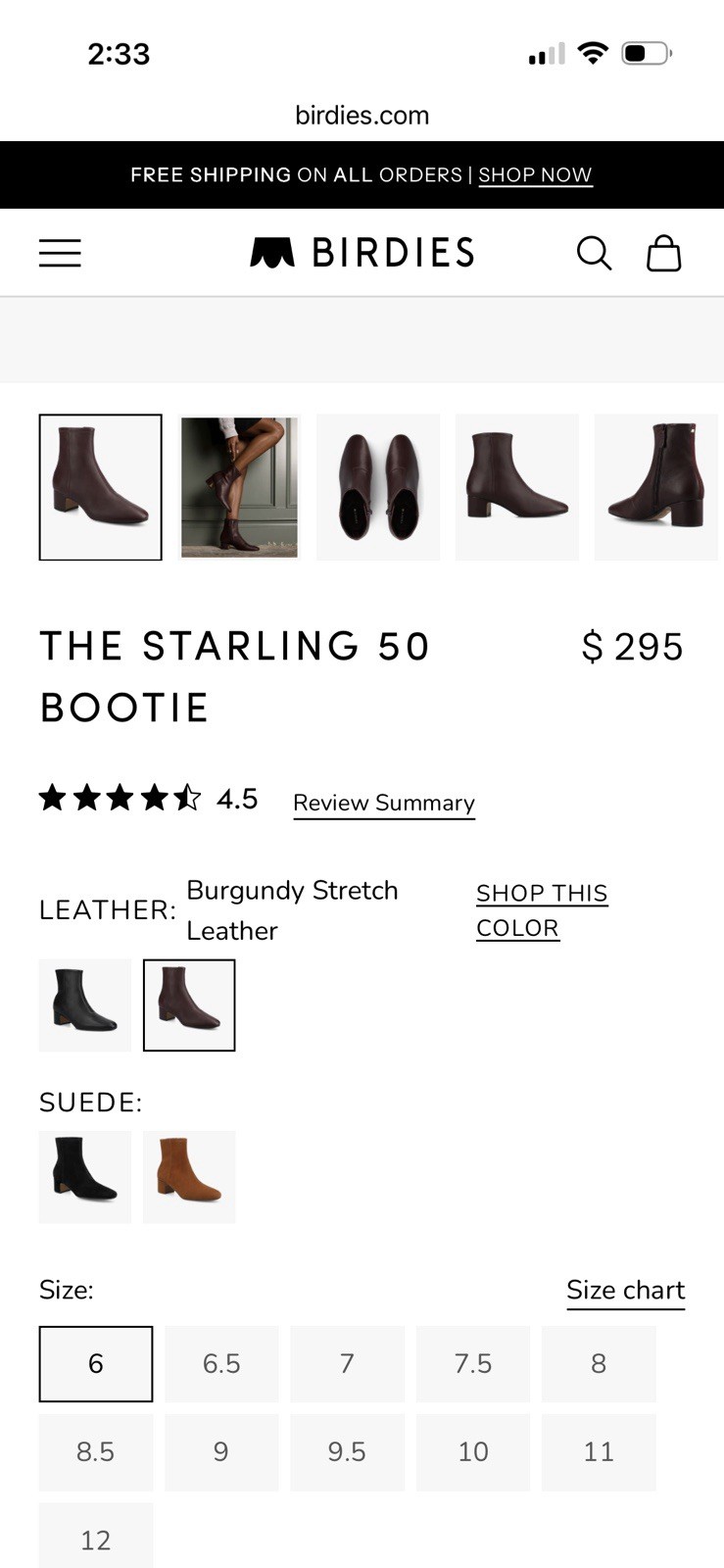 Birdies Starling Bootie Burgundy Stretch Leather Ankle Boots Square Toe Zip 8
