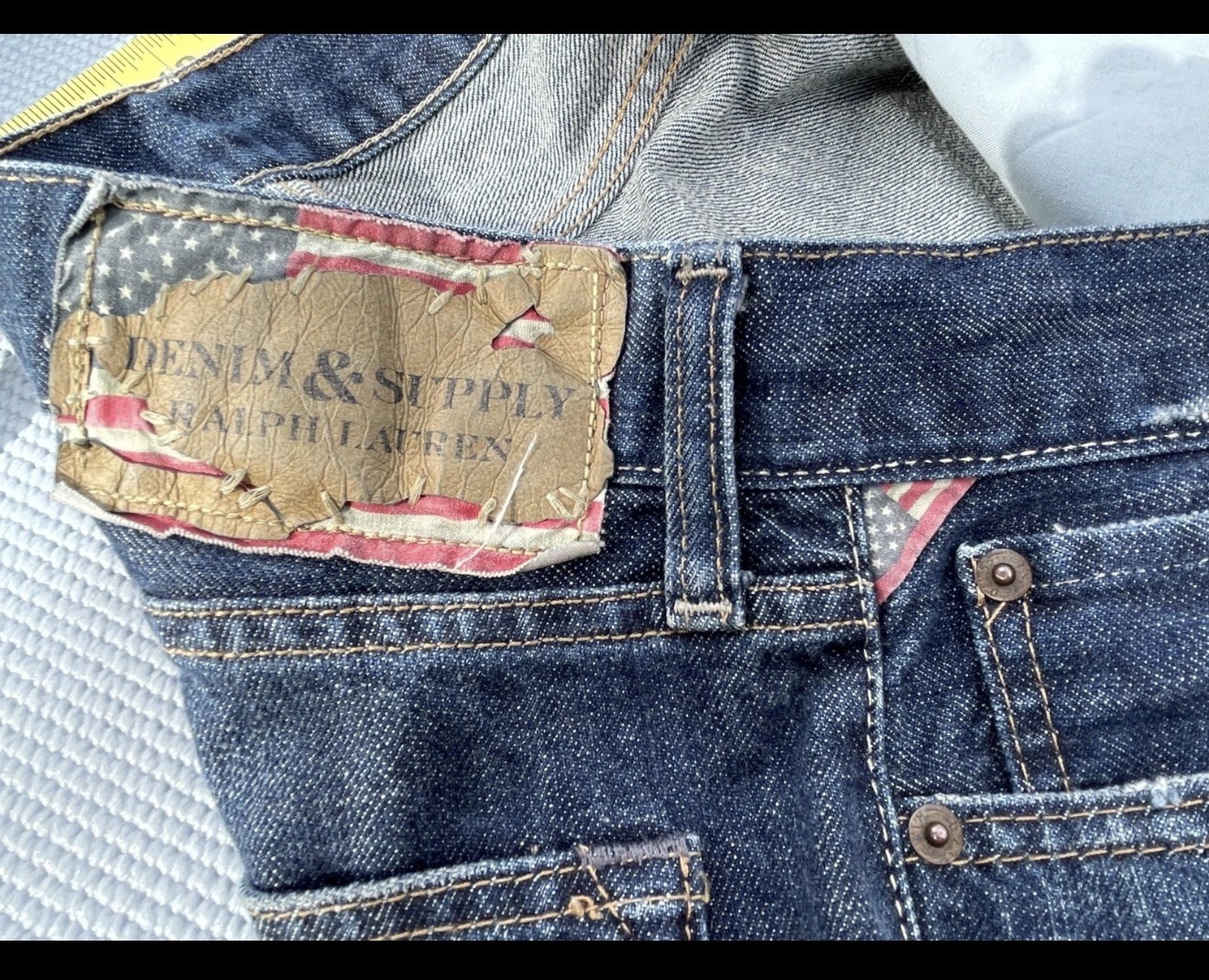 Ralph Lauren Denim & Supply Jeans Mens 36×30 Straight Cut Blue Distressed Denim