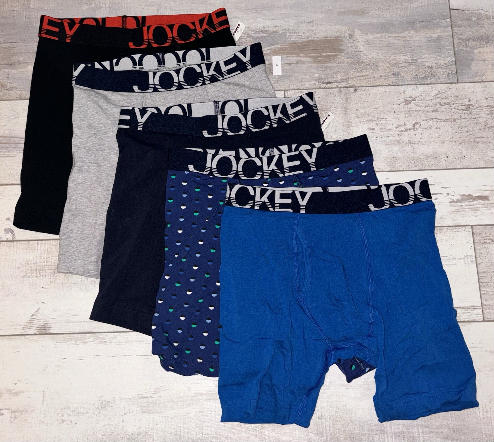 Jockey Active Stretch Boxer Briefs size S small 28-30 Blue/Black/Gray – 5 Pairs