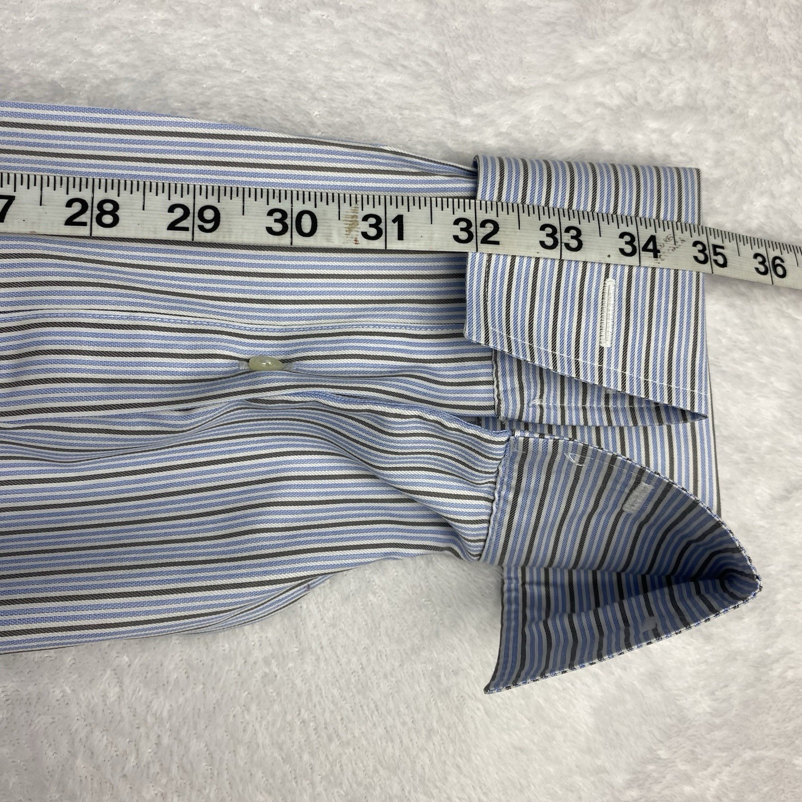 Brooks Brothers Dress Shirt Men’s 17-34 Blue/Olive Stripes French Cuffs No Iron