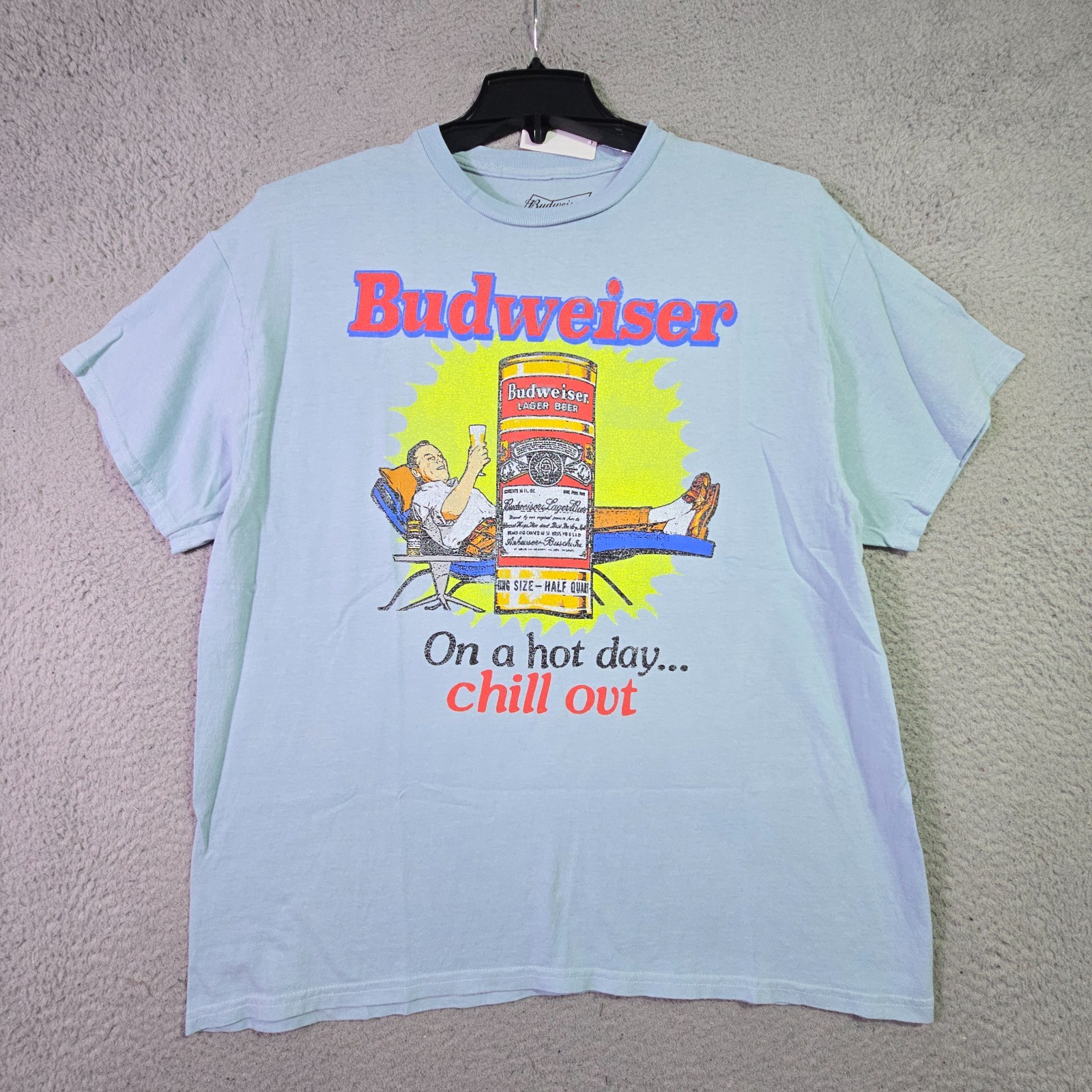 BUDWEISER BEER SHIRT MENS EXTRA LARGE XL BLUE BREW Distressed BUD CASUAL Bar NWT