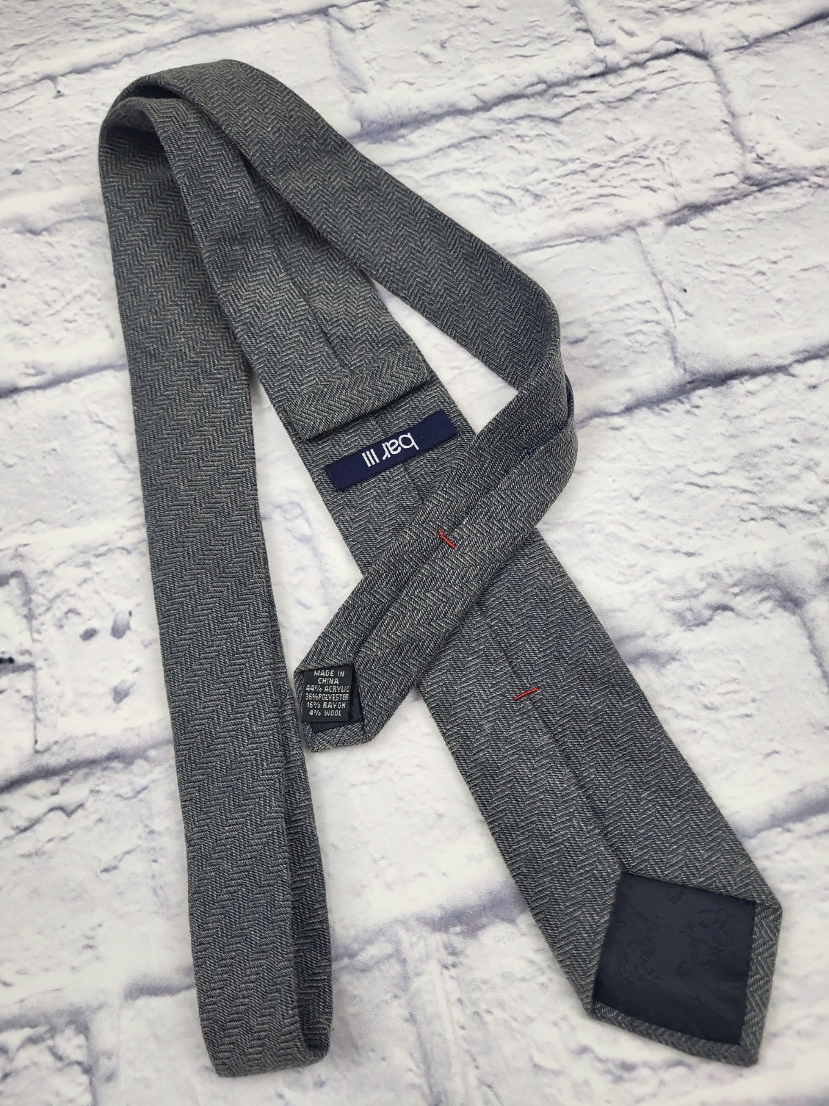 Bar III Polyester Rayon Wool Blend Tie Gray Geometric Necktie Skinny 57 x 2.5