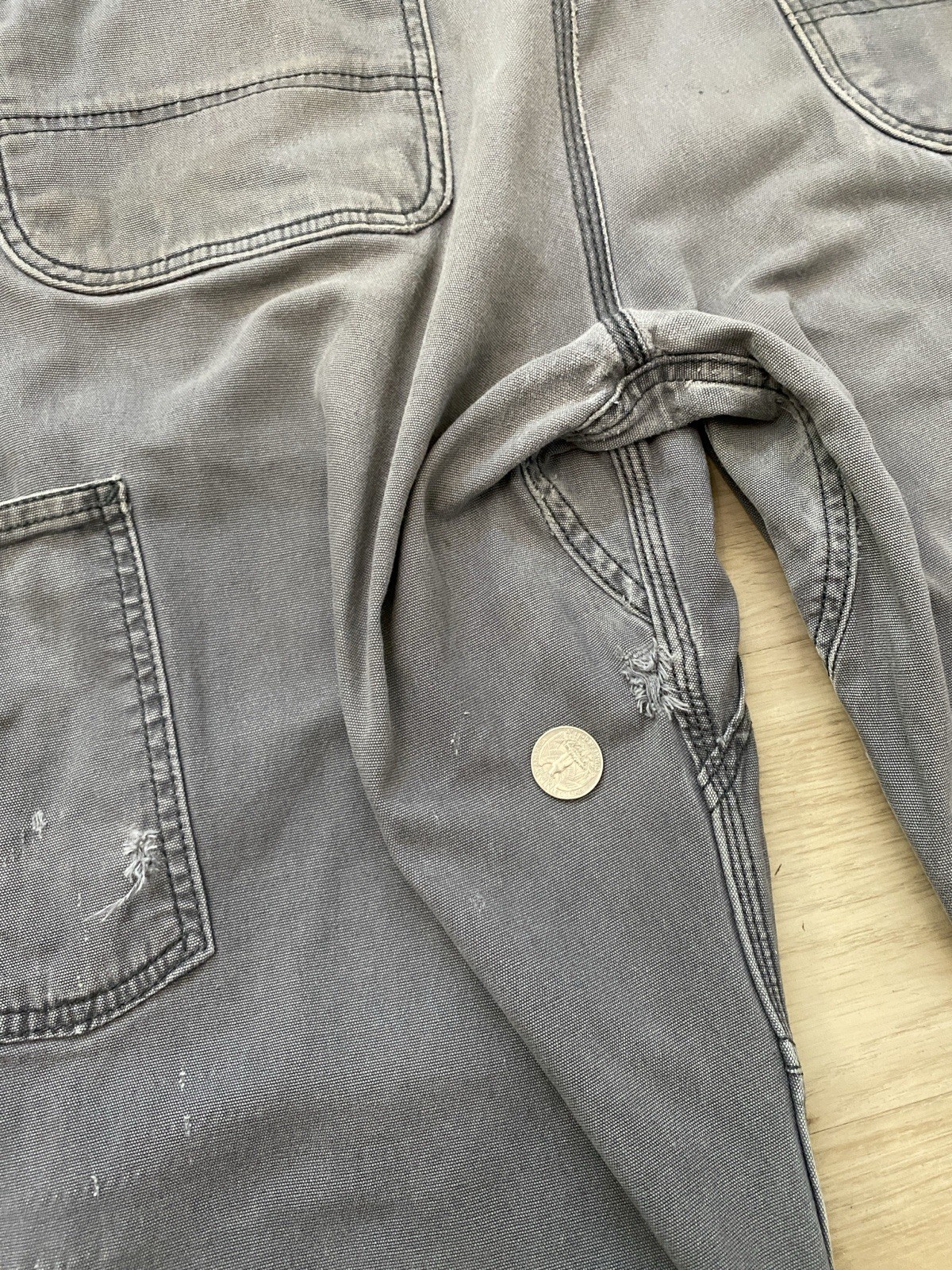 Carhartt Relaxed Straight Pants Men 36×32 Gray Double Knee Distressed 102802-029
